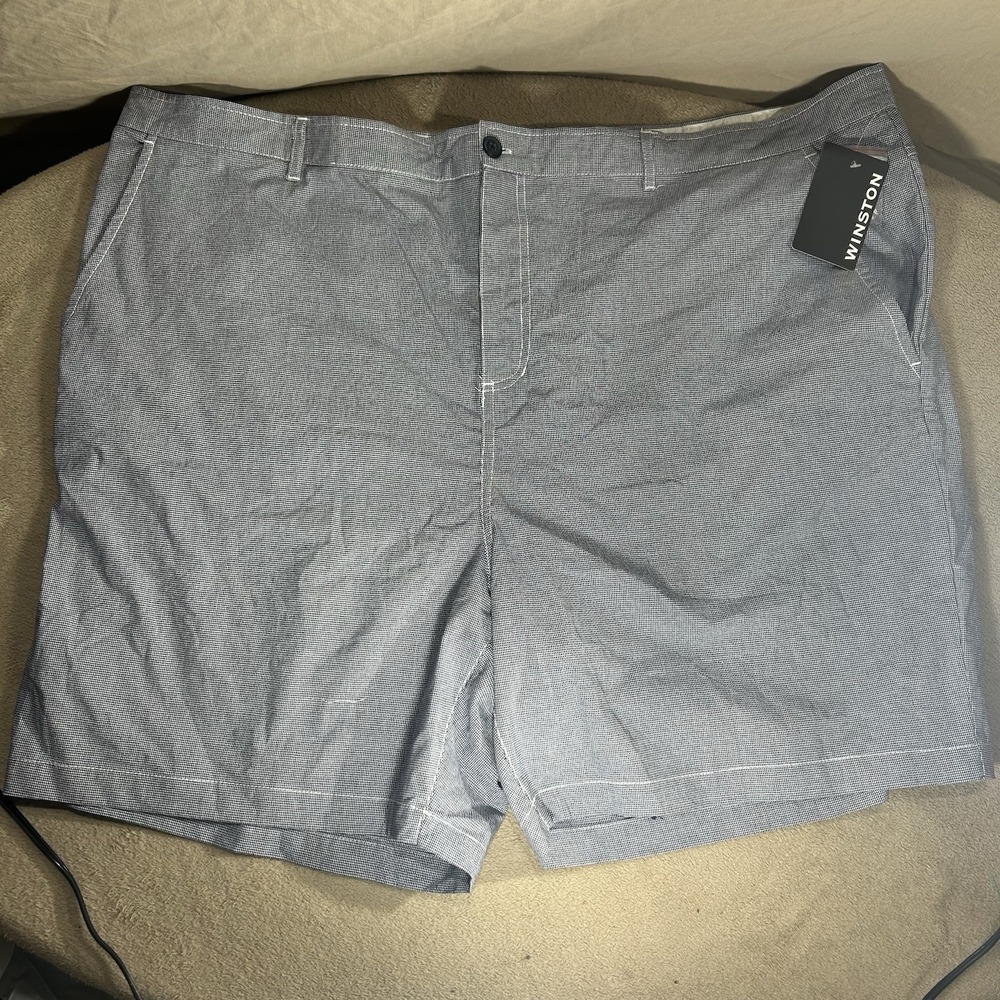 NWT Winston Men's Casual Flat Front Shorts Blue Micro-Check Size 50